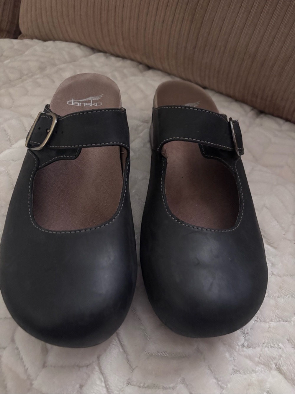 Dansko Black Leather Buckle Mary Jane Clogs